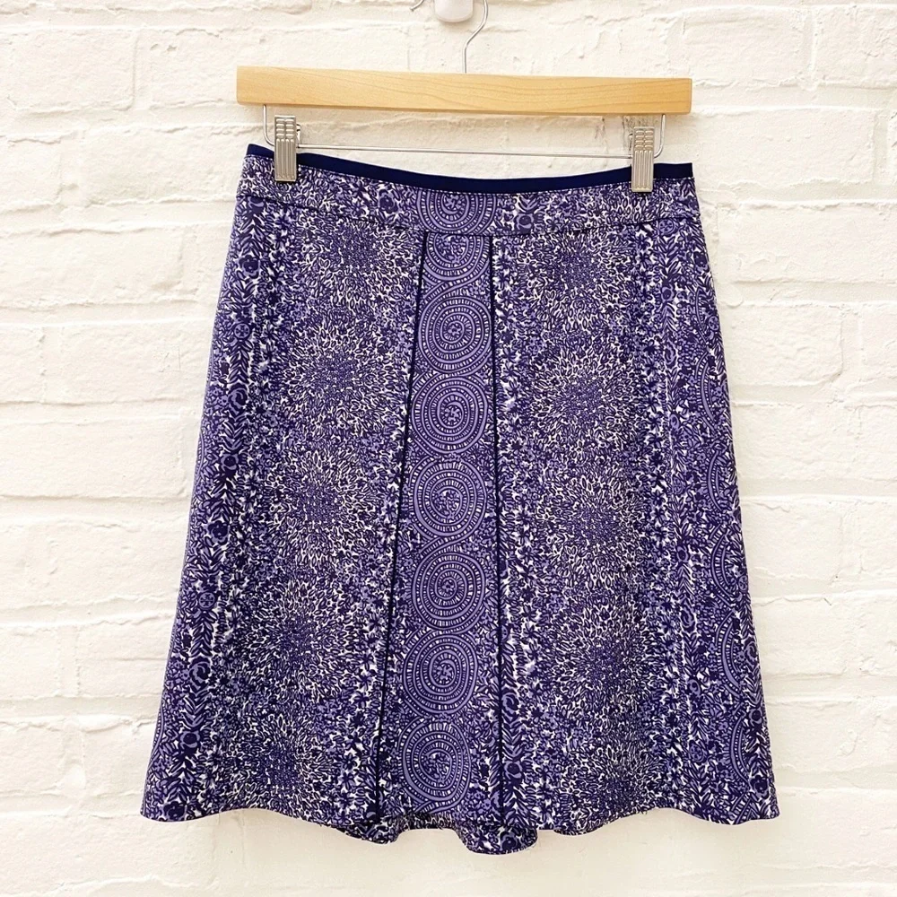 Tory Burch || Fluted Floral Medallion Logo Skirt‎ Blue Purple 2